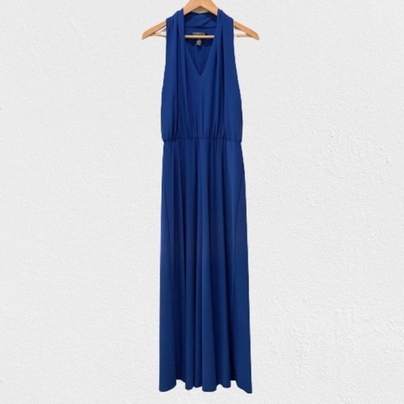 Lauren Ralph Lauren Blue Sleeveless Maxi Jersey Knit Dress V Neck - Picture 1 of 6